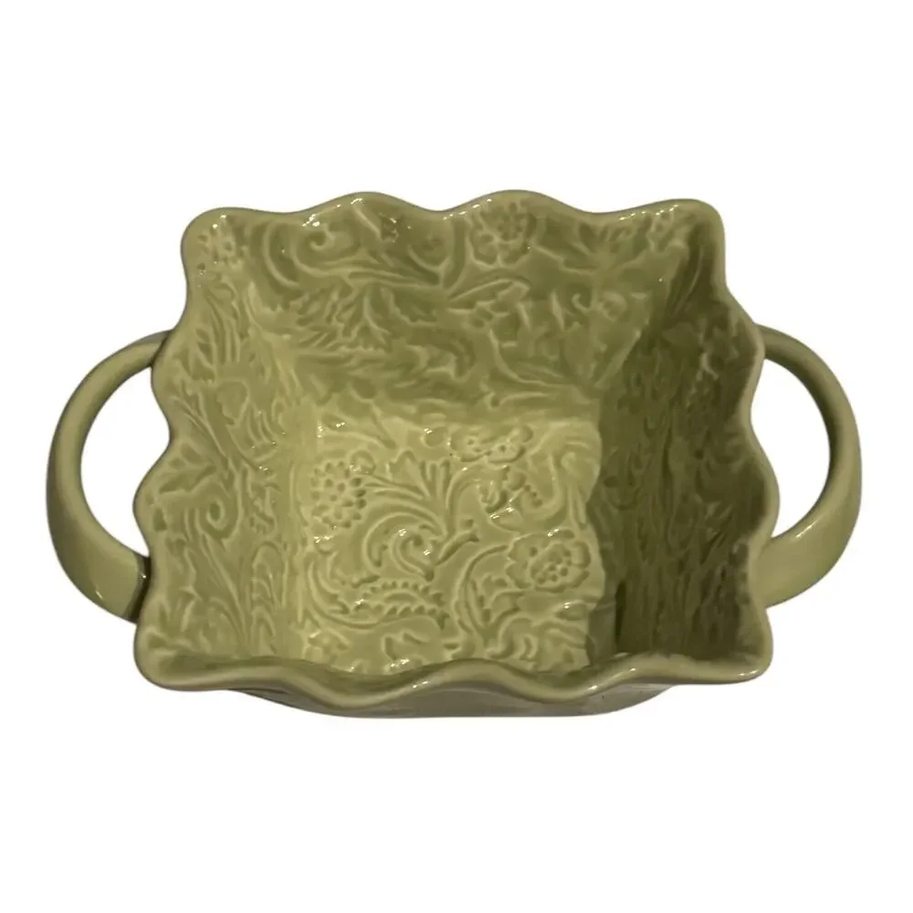 Candy Dish With Handles Textured Ceramic Green Kitchen Entertaining Dinner Party